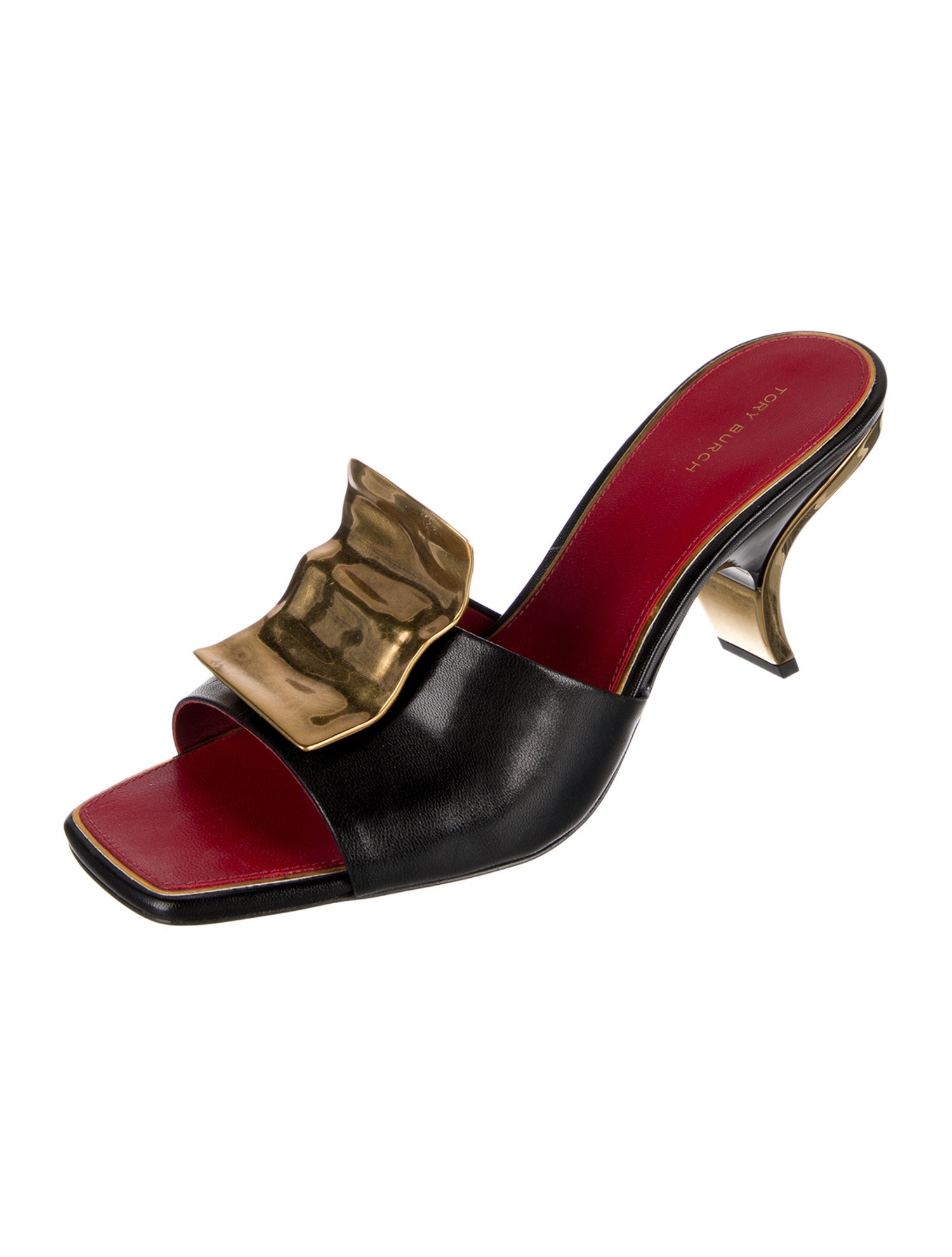 Tory Burch Leather Leather Trim Embellishment Slides