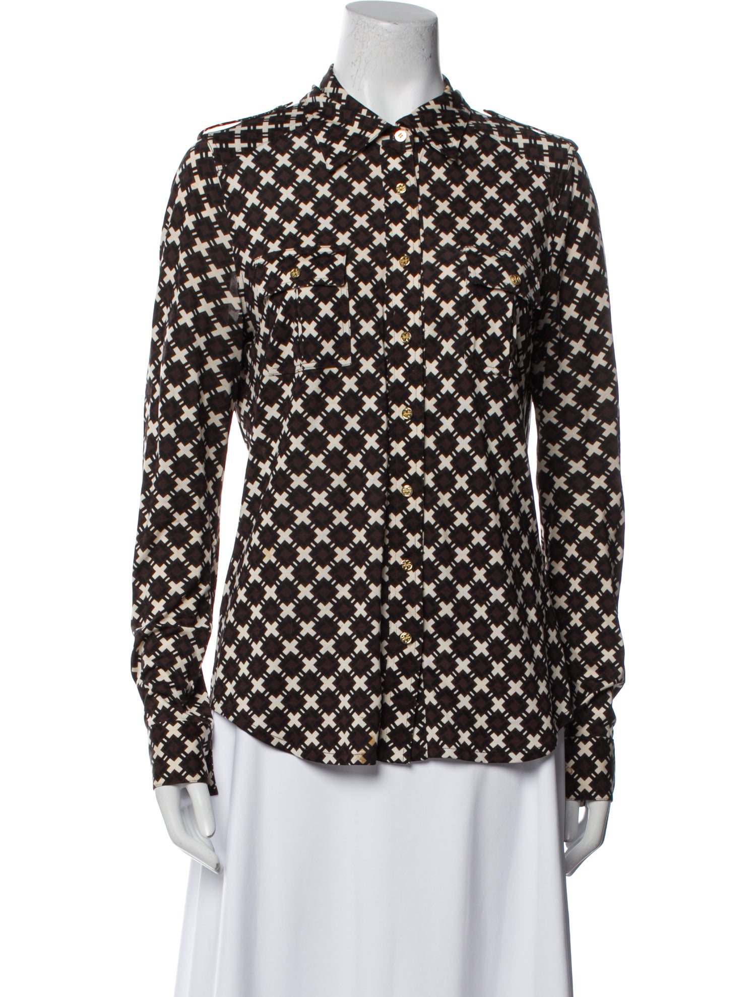 Tory Burch Silk Printed Button-Up Top