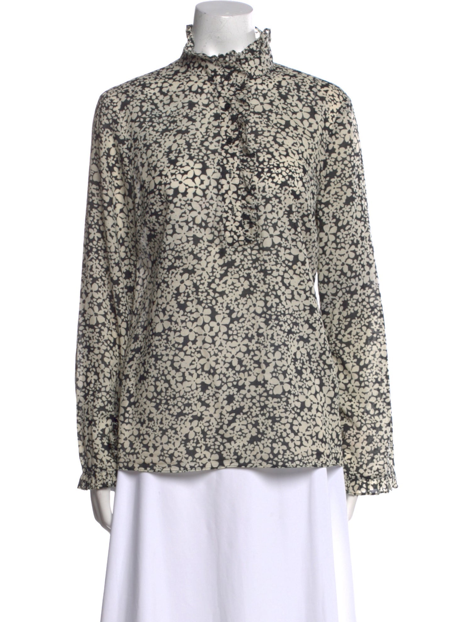 Tory Burch Floral Print Mock Neck Blouse