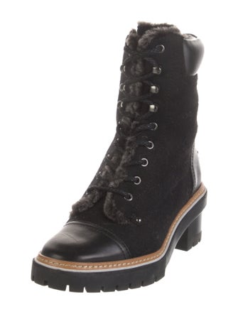 Tory Burch Wool Fur Trim Combat Boots
