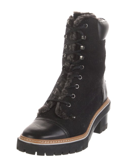 Tory Burch Wool Fur Trim Combat Boots