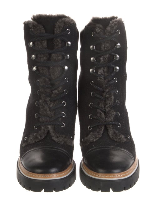 Tory Burch Wool Fur Trim Combat Boots
