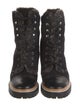 Tory Burch Wool Fur Trim Combat Boots