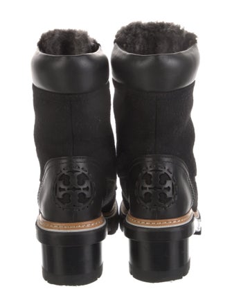 Tory Burch Wool Fur Trim Combat Boots