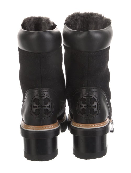 Tory Burch Wool Fur Trim Combat Boots