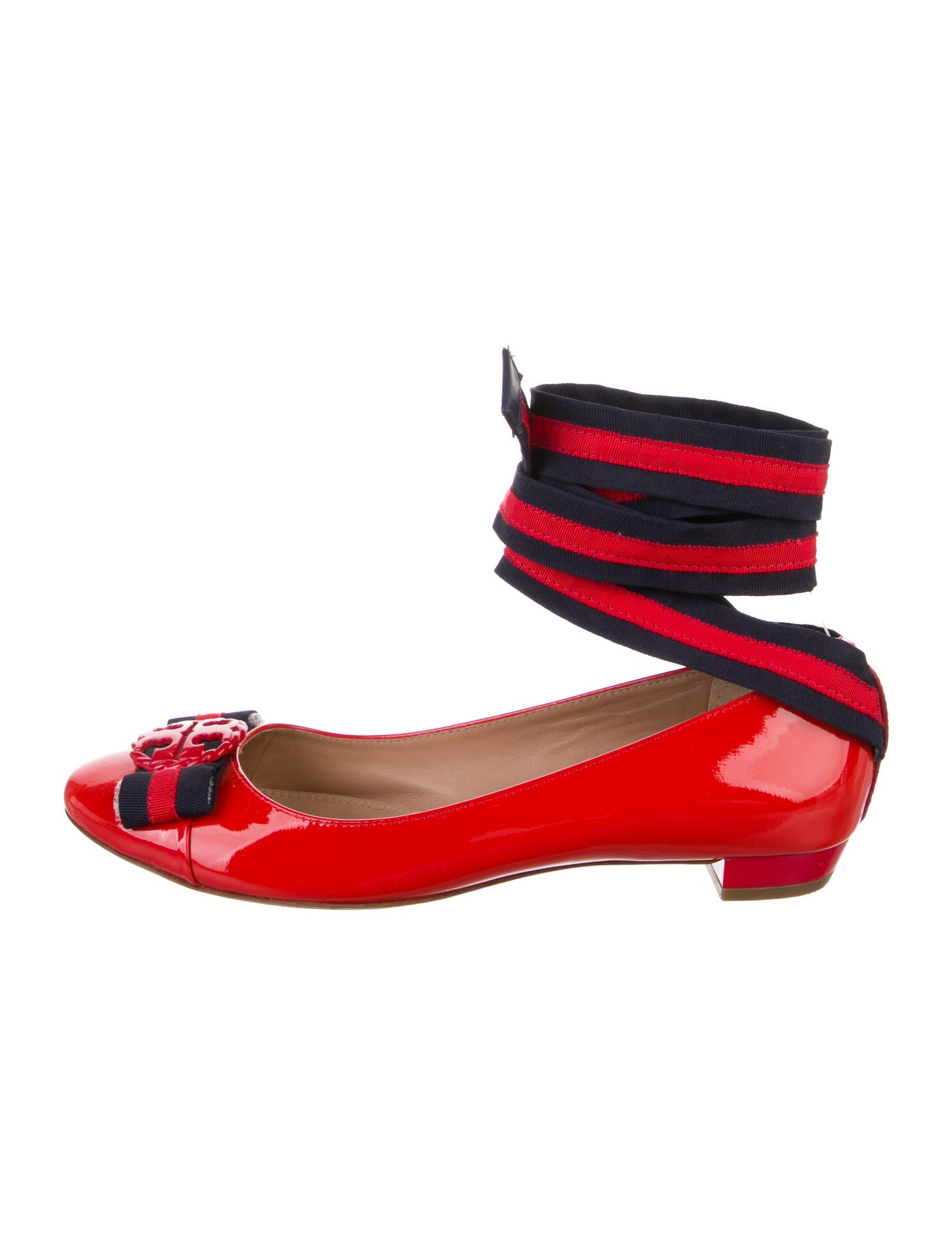 Tory Burch Patent Leather Colorblock Pattern Ballet Flats