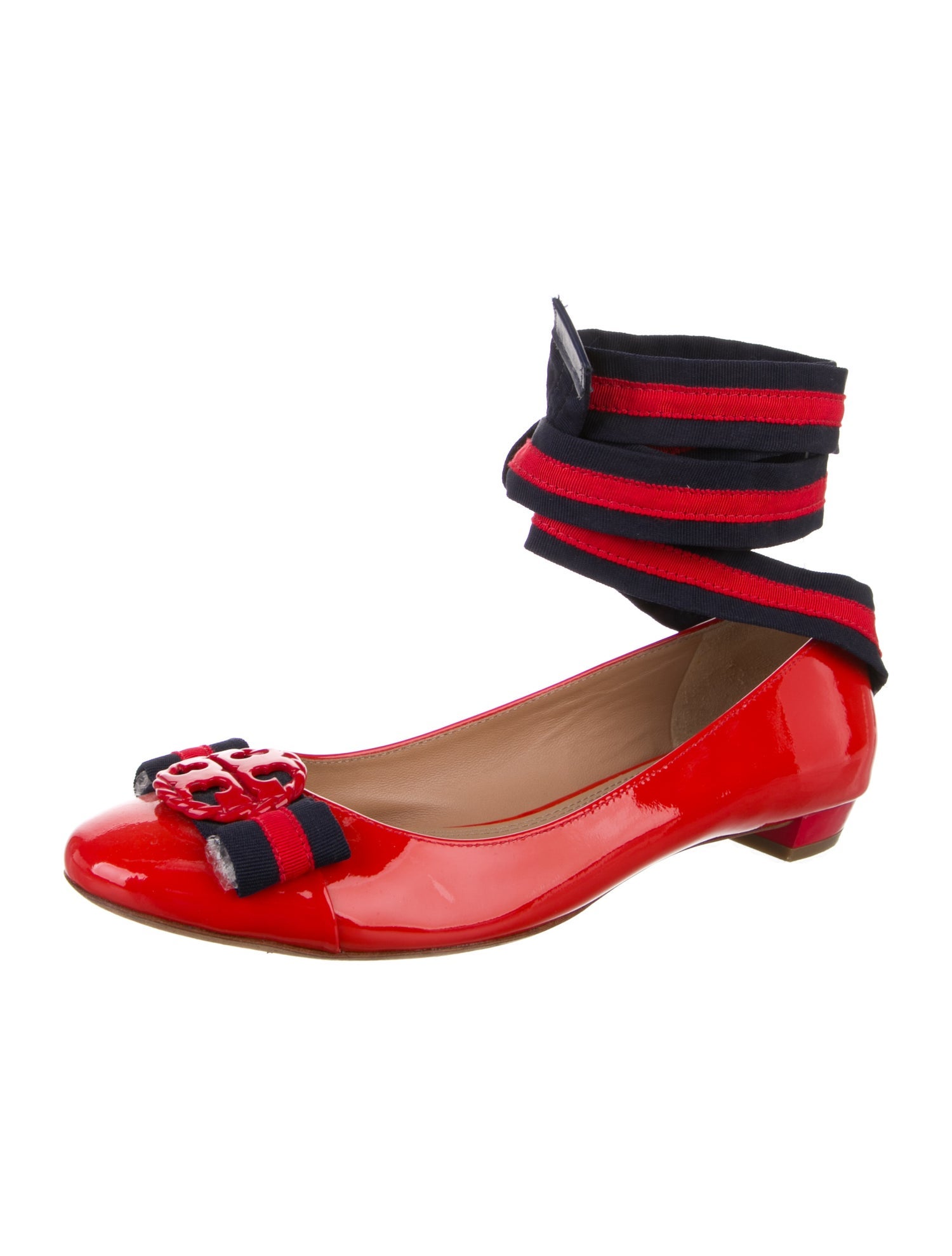 Tory Burch Patent Leather Colorblock Pattern Ballet Flats