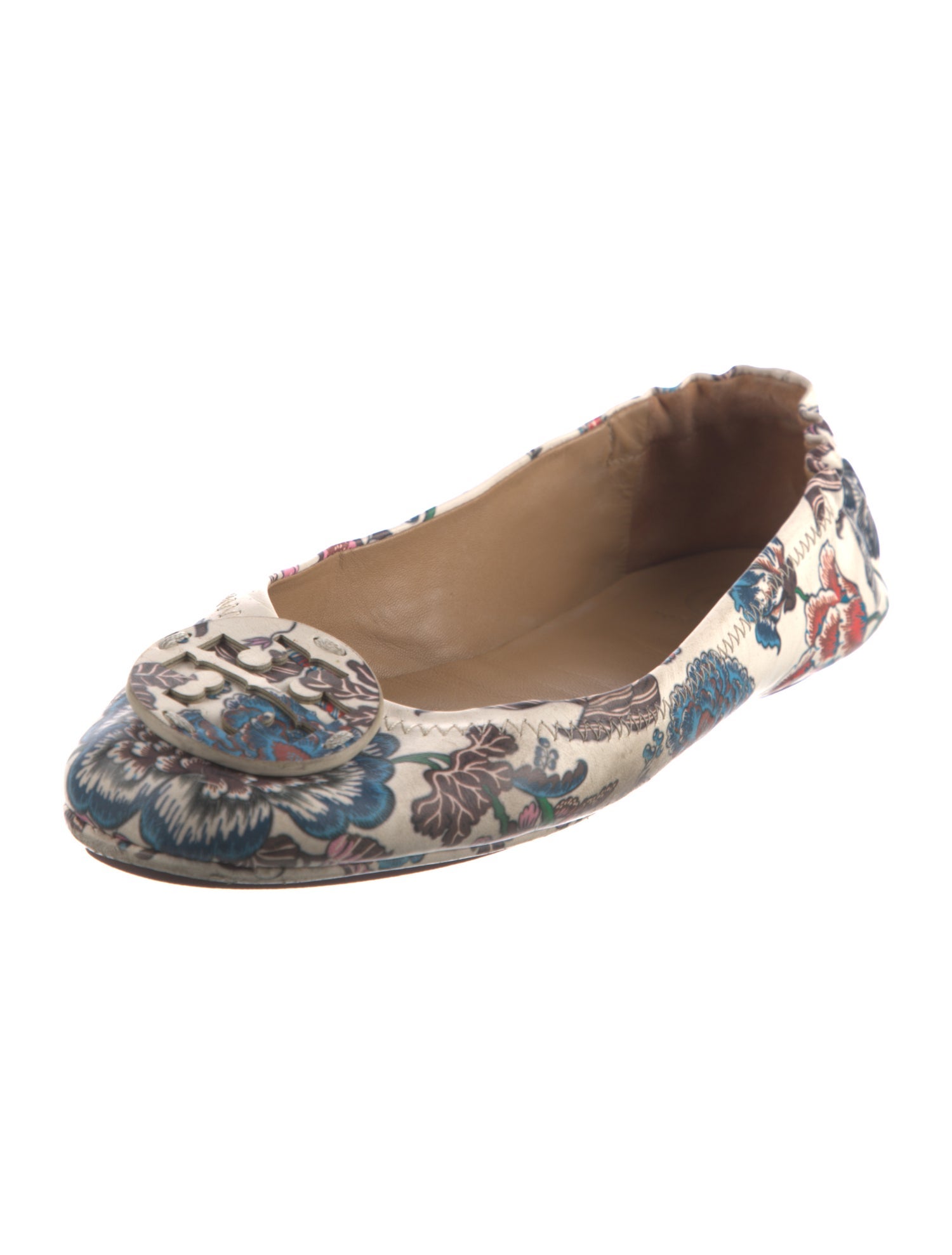 Tory Burch Leather Floral Print Ballet Flats