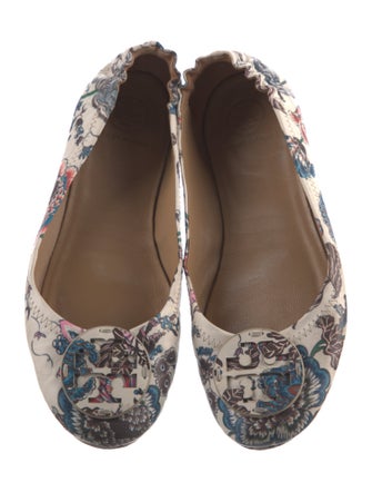Tory Burch Leather Floral Print Ballet Flats