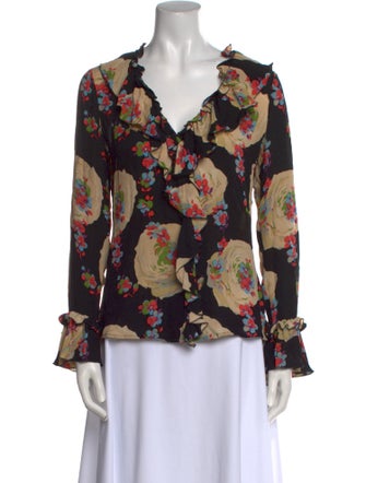 Tory Burch Floral Print V-Neck Blouse