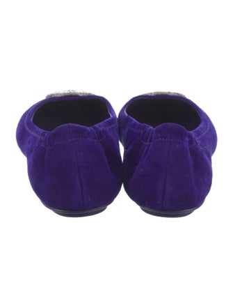 Tory Burch Suede Crystal Embellishments Ballet Flats