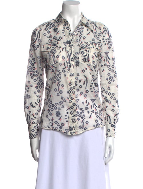 Tory Burch Printed Three-Quarter Sleeve Button-Up Top