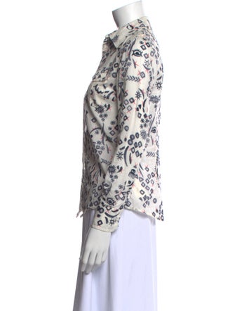 Tory Burch Printed Three-Quarter Sleeve Button-Up Top
