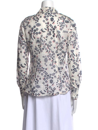 Tory Burch Printed Three-Quarter Sleeve Button-Up Top