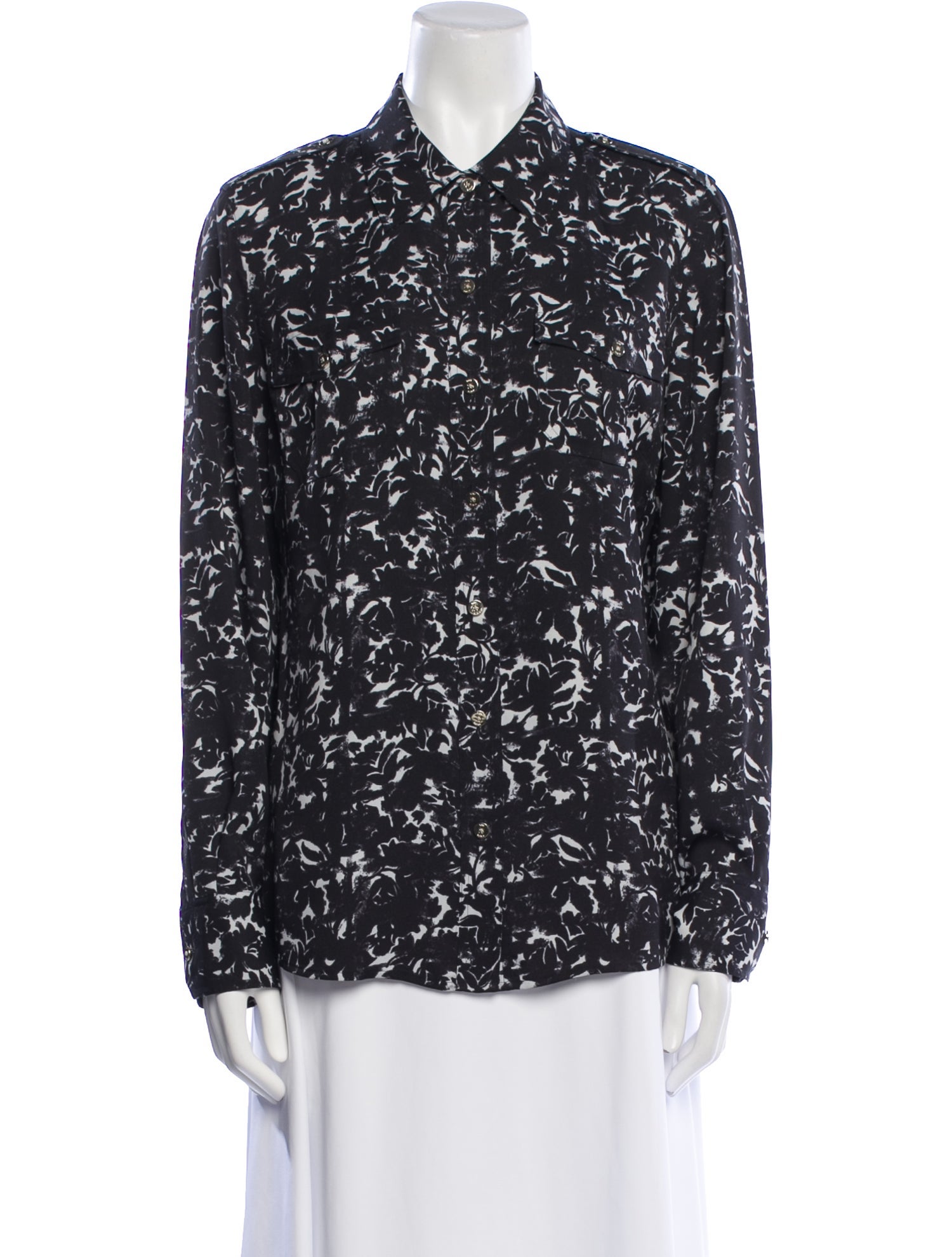 Tory Burch Printed Long Sleeve Button-Up Top