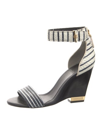 Tory Burch Embossed Leather Striped Sandals