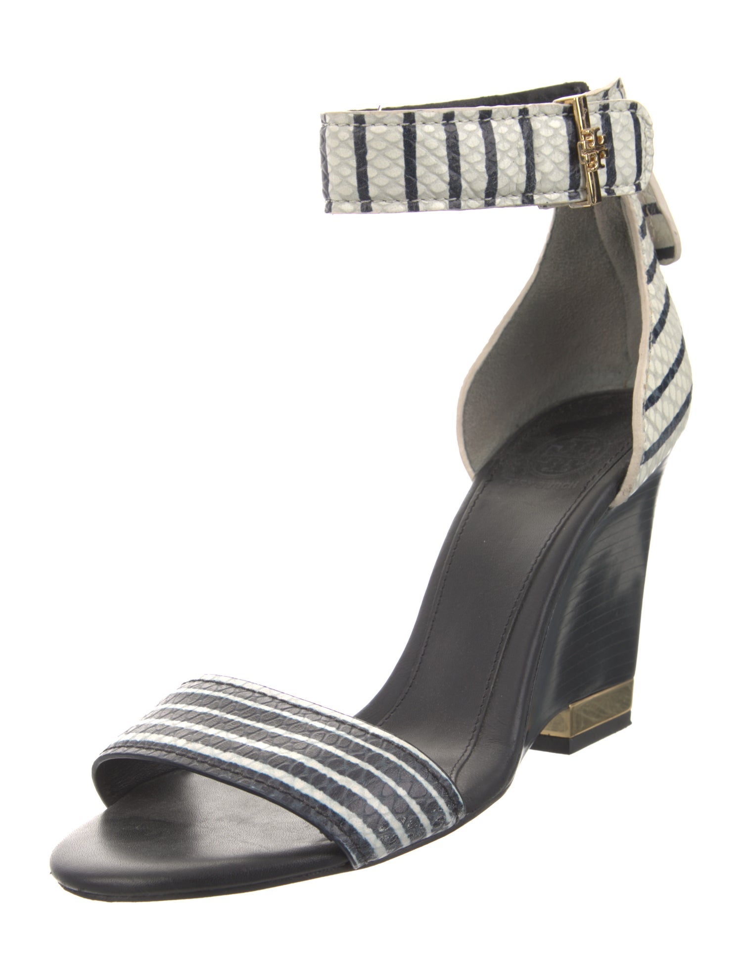 Tory Burch Embossed Leather Striped Sandals