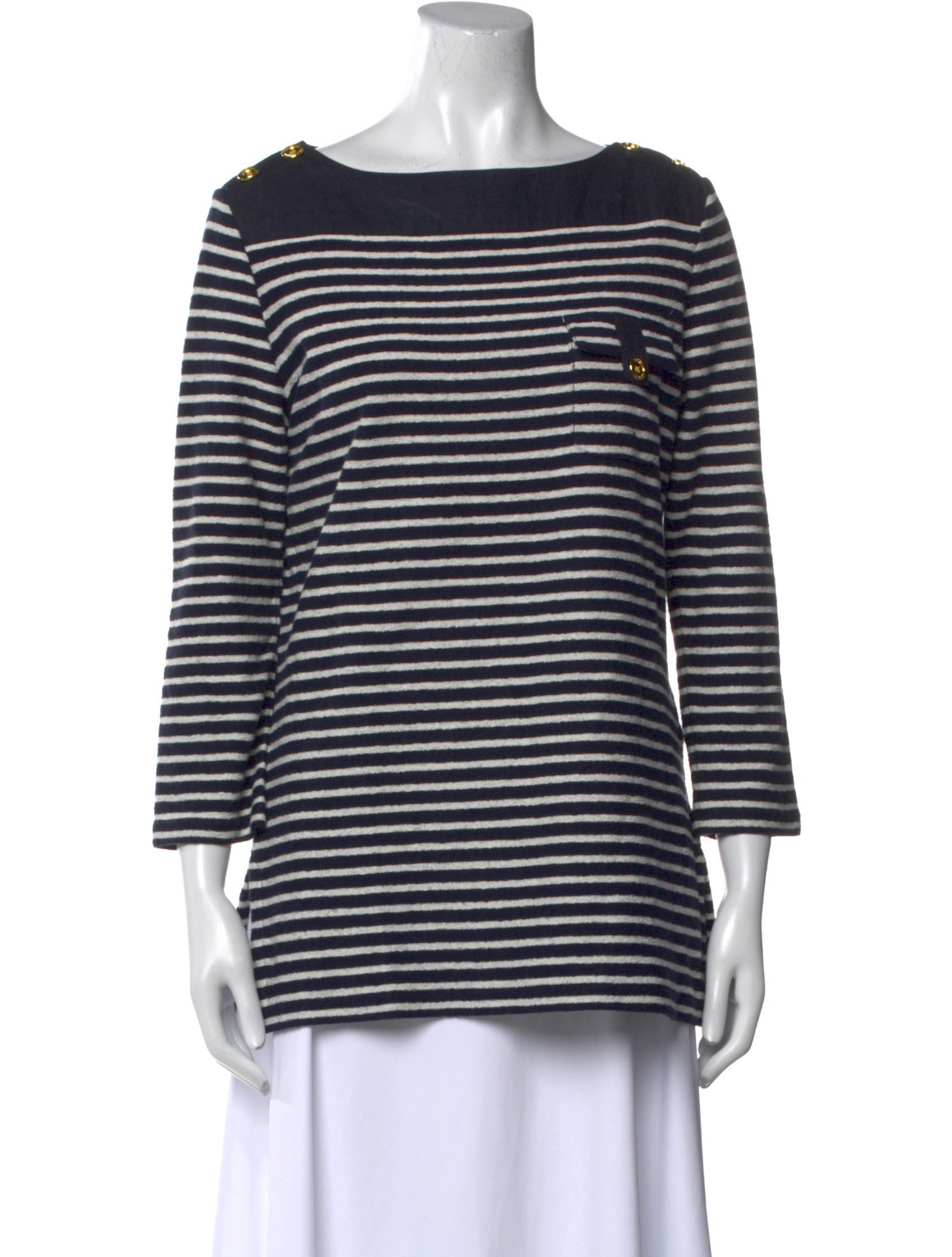 Tory Burch Striped Bateau Neckline Tunic