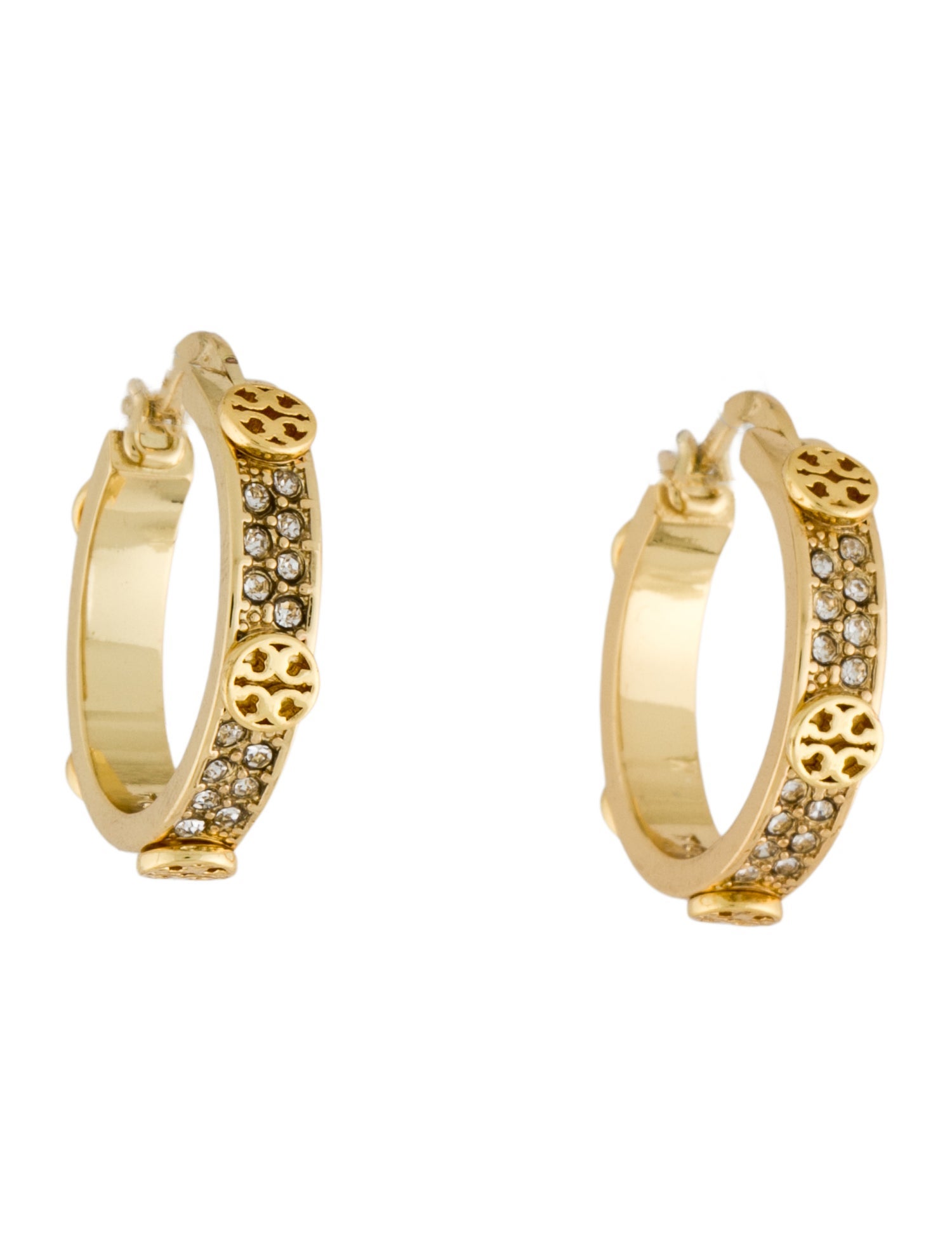 Tory Burch Crystal Small Icon Pave Hoop Earrings