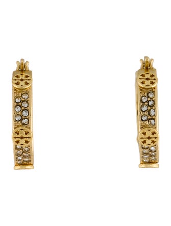 Tory Burch Crystal Small Icon Pave Hoop Earrings