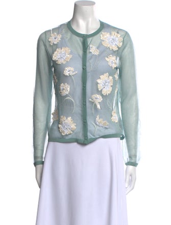 Tory Burch Floral Print Crew Neck Sweater