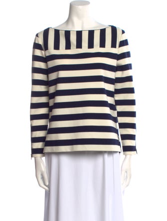 Tory Burch Striped Bateau Neckline Top