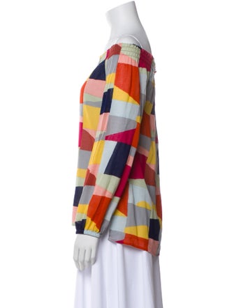 Tory Burch Plaid Print Off-The-Shoulder Top