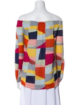 Tory Burch Plaid Print Off-The-Shoulder Top