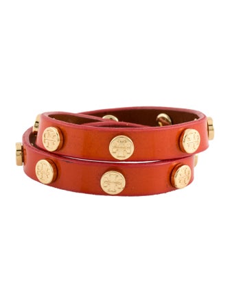 Tory Burch Leather Logo Stud Double Wrap Bracelet