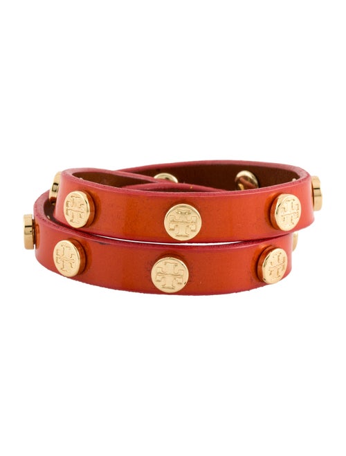 Tory Burch Leather Logo Stud Double Wrap Bracelet