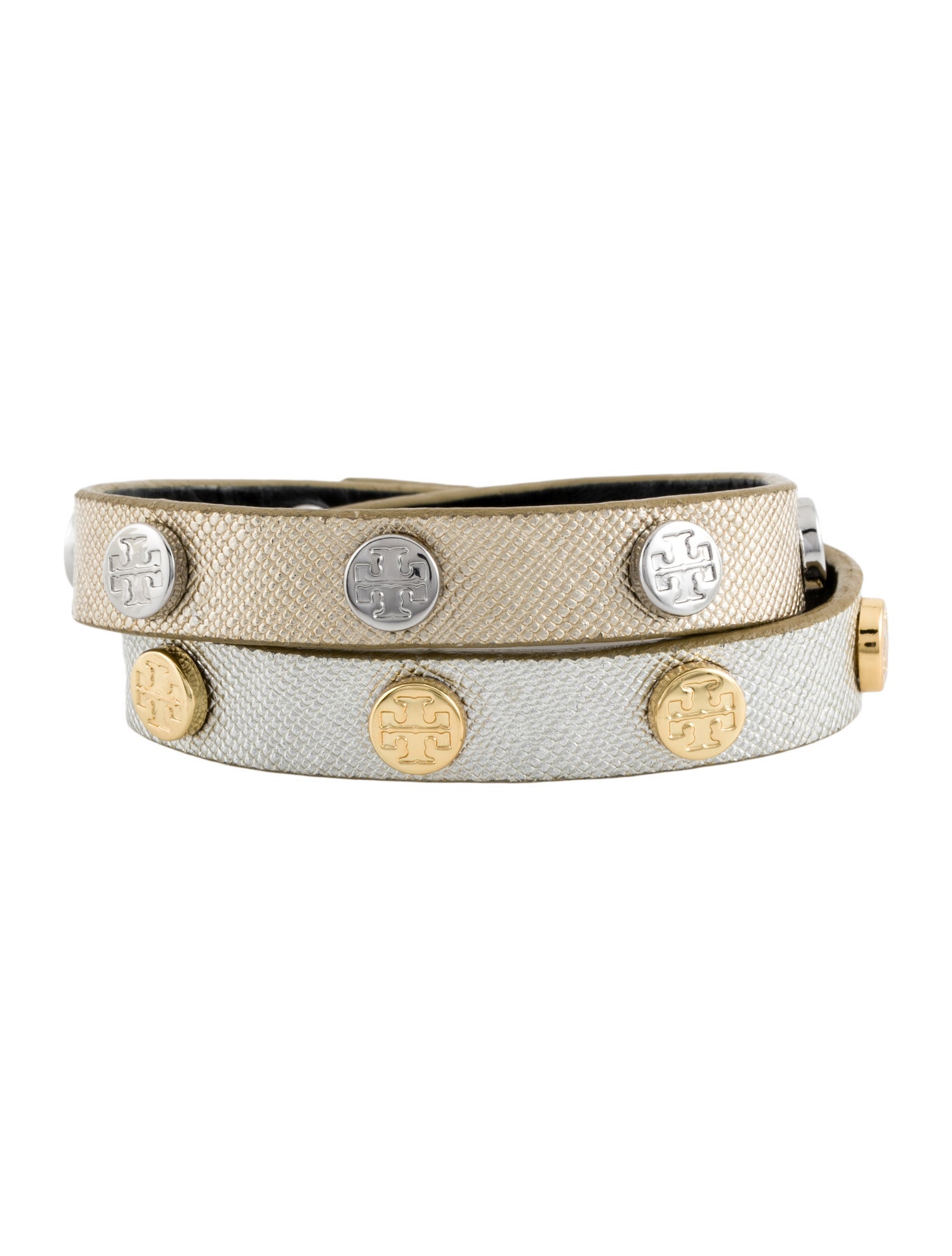Tory Burch Two-Tone Logo Stud Double Wrap Bracelet