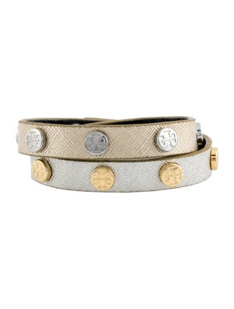 Tory Burch Two-Tone Logo Stud Double Wrap Bracelet