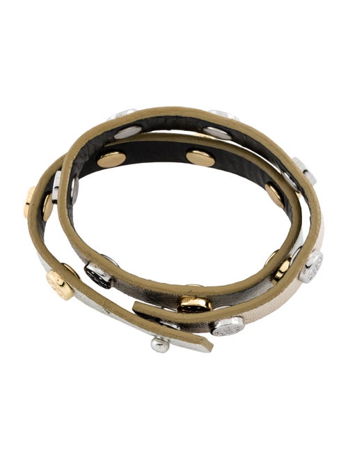 Tory Burch Two-Tone Logo Stud Double Wrap Bracelet