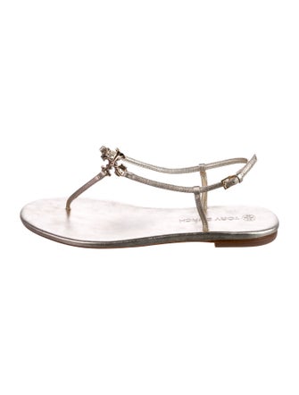 Tory Burch Signature Logo Leather T-Strap Sandals