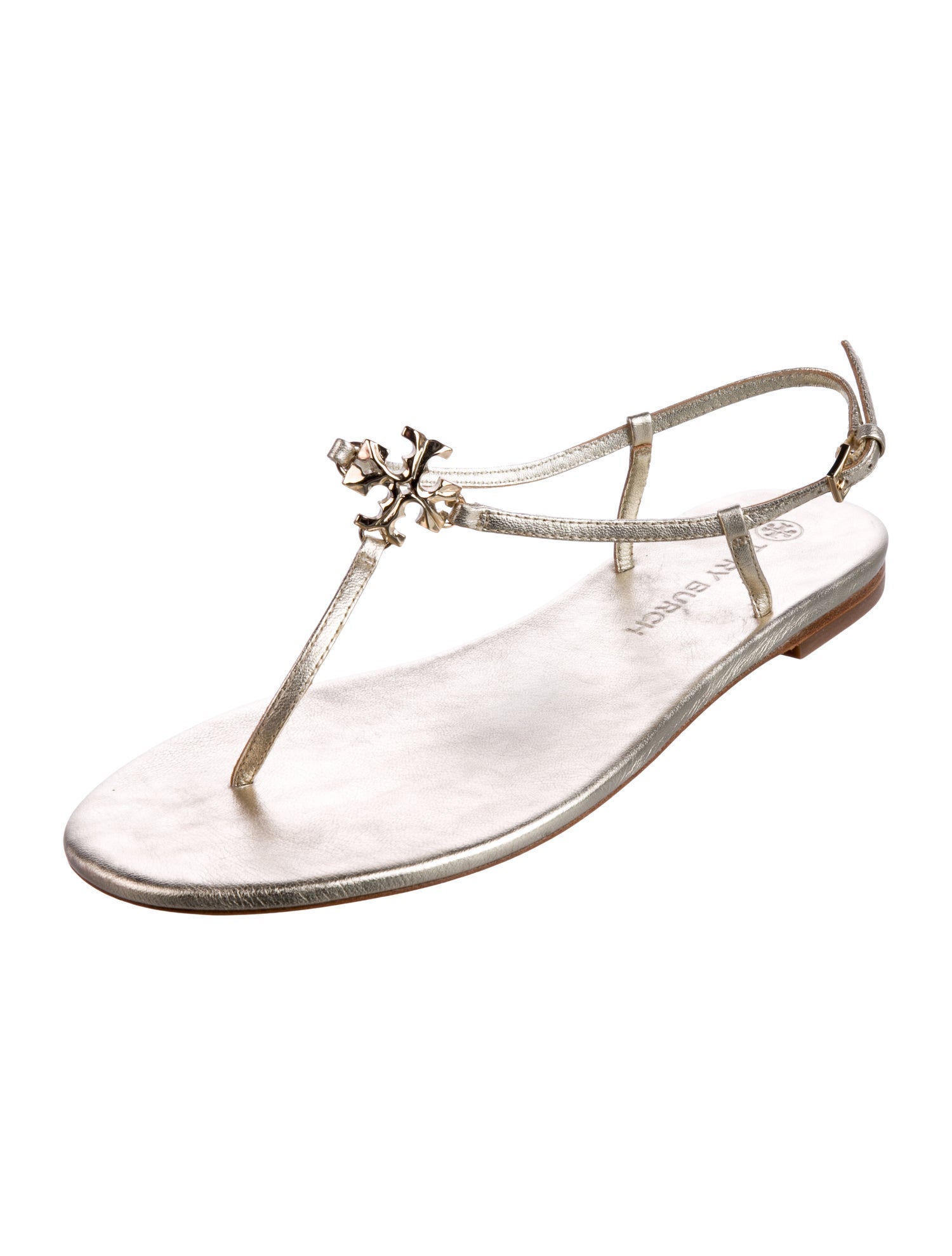 Tory Burch Signature Logo Leather T-Strap Sandals