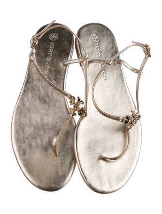 Tory Burch Signature Logo Leather T-Strap Sandals