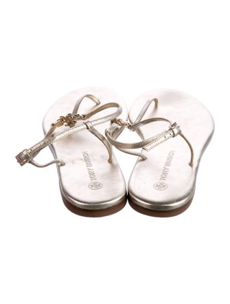 Tory Burch Signature Logo Leather T-Strap Sandals