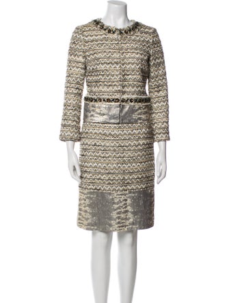 Tory Burch Tweed Pattern Crystal Embellishments Skirt Set