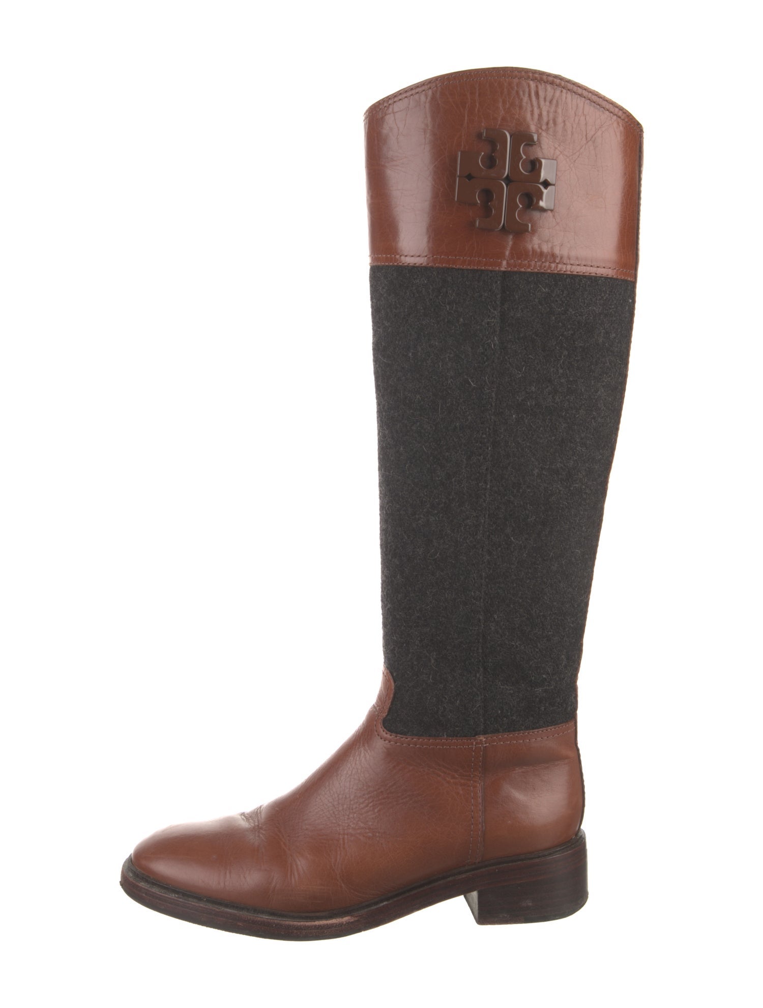 Tory Burch Leather Colorblock Pattern Riding Boots