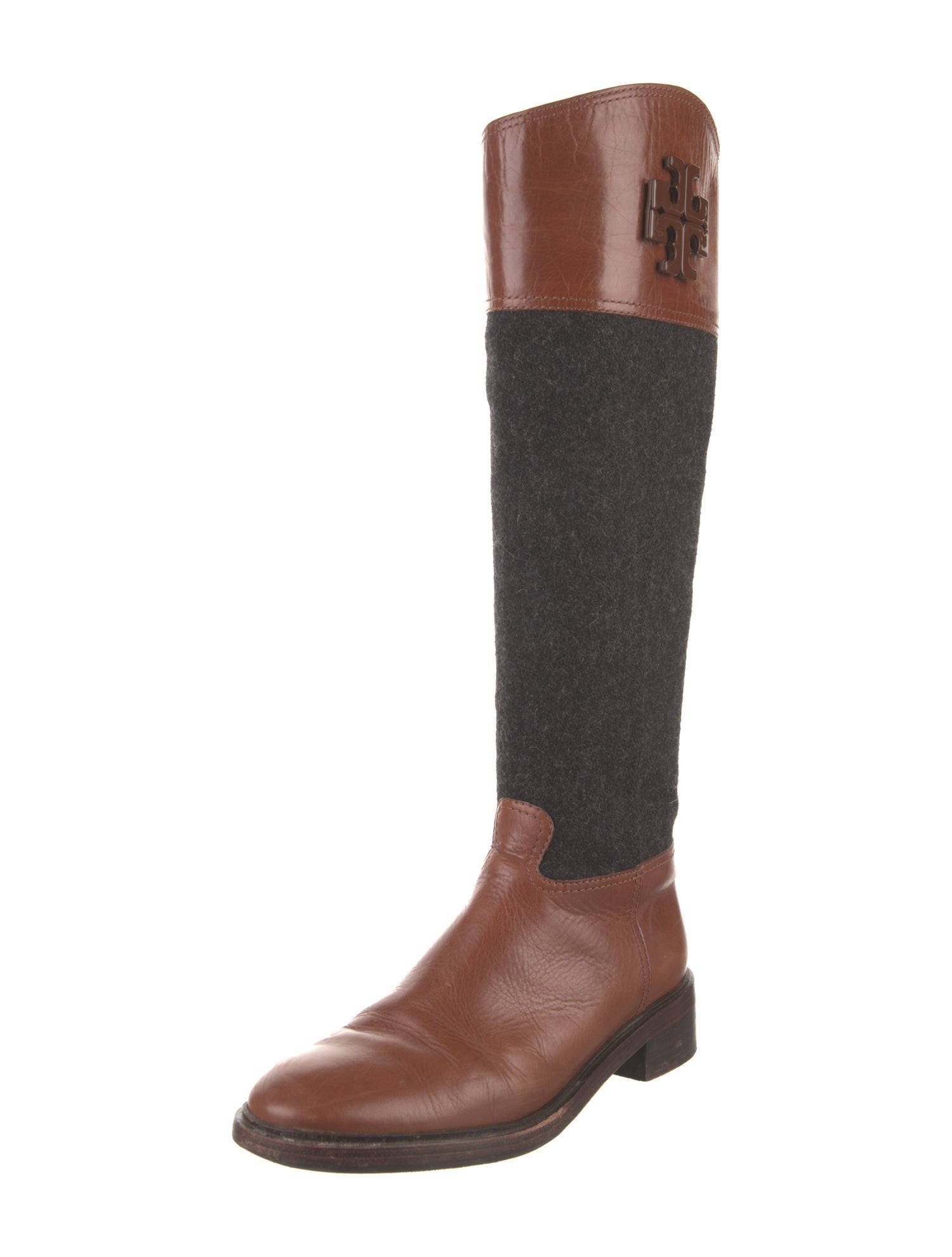 Tory Burch Leather Colorblock Pattern Riding Boots