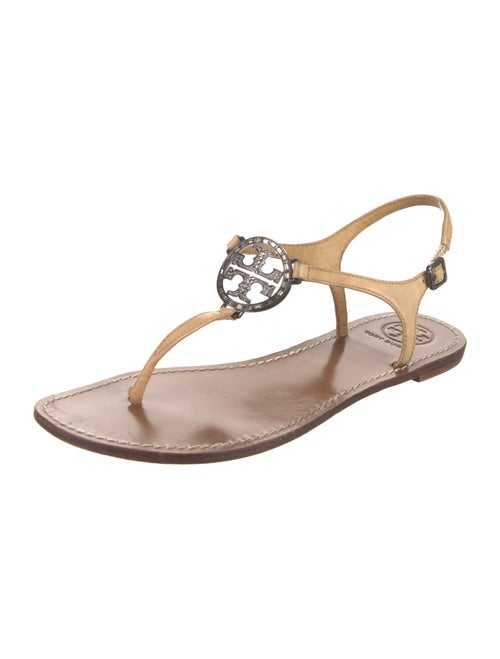 Tory Burch Leather Crystal Embellishments T-Strap Sandals