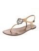 Tory Burch Leather Crystal Embellishments T-Strap Sandals