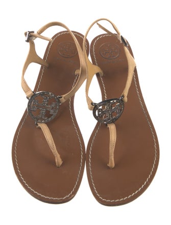 Tory Burch Leather Crystal Embellishments T-Strap Sandals