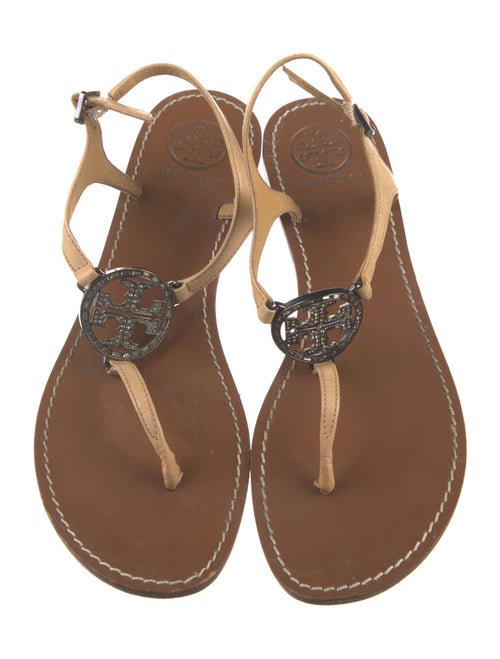 Tory Burch Leather Crystal Embellishments T-Strap Sandals