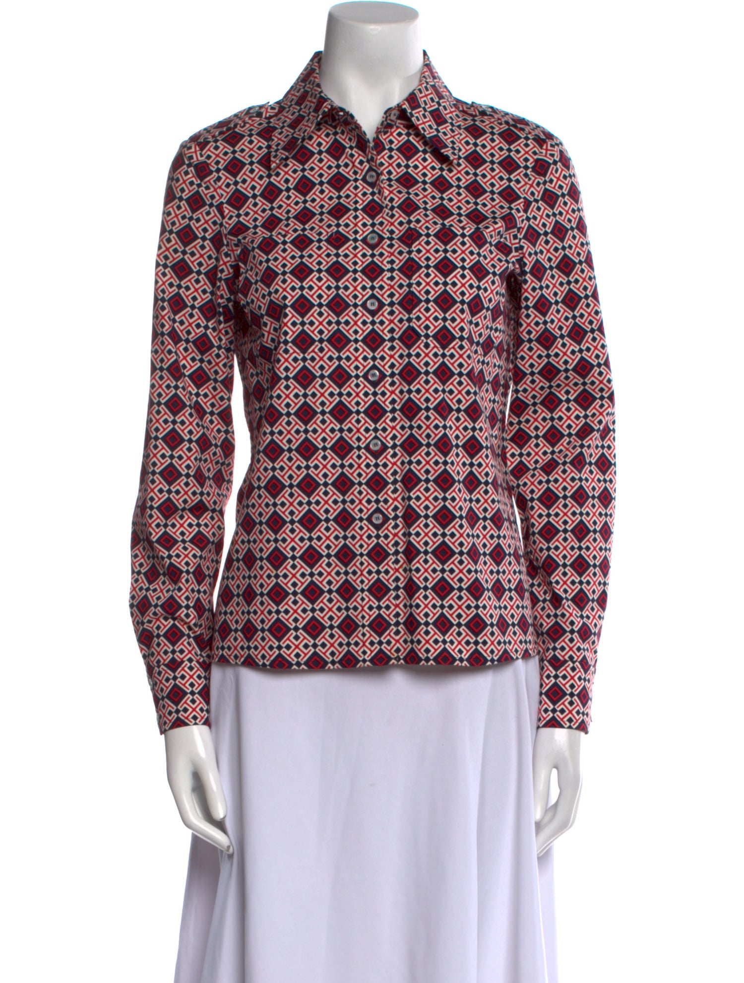 Tory Burch Printed Long Sleeve Button-Up Top