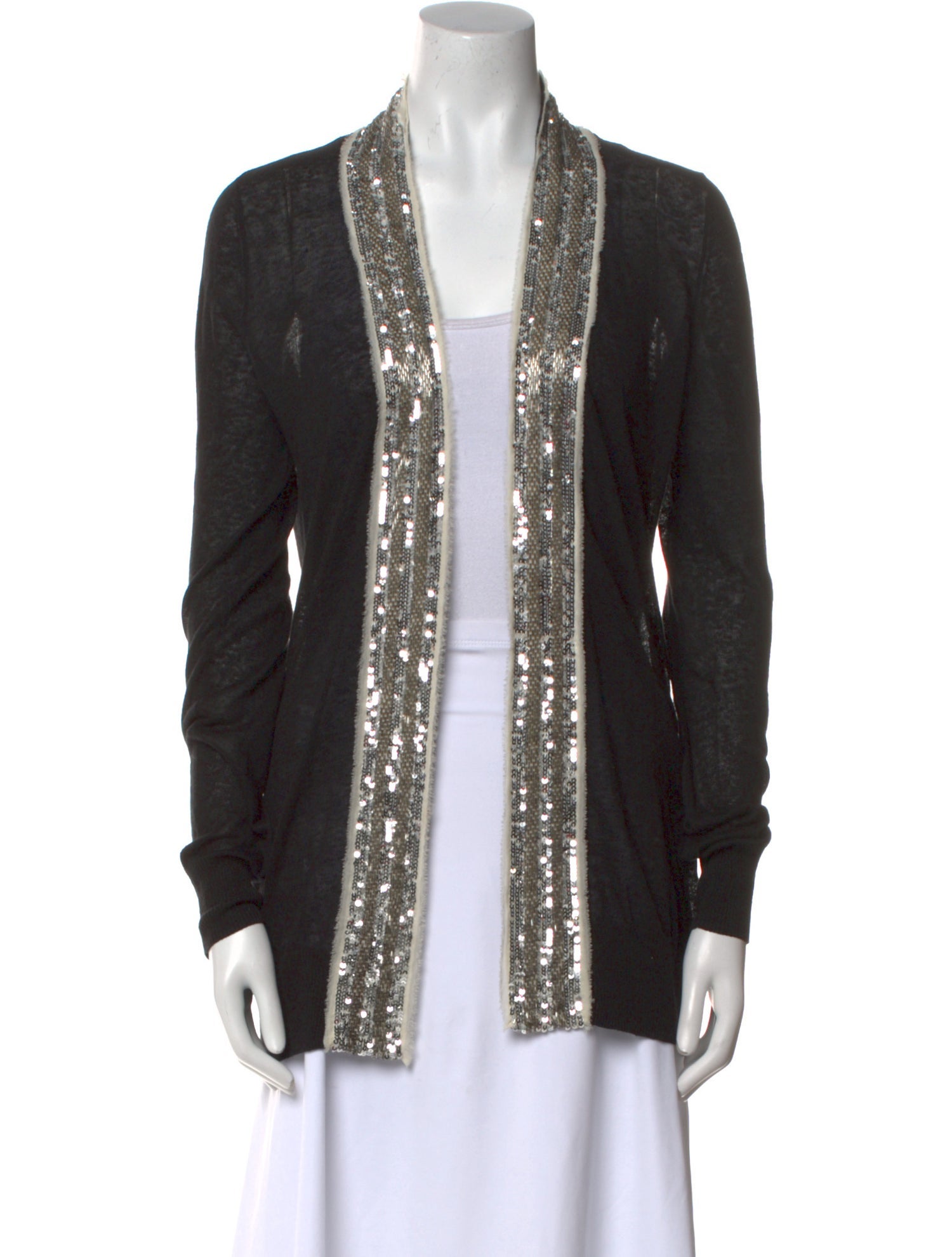 Tory Burch Colorblock Pattern Open Front Sweater