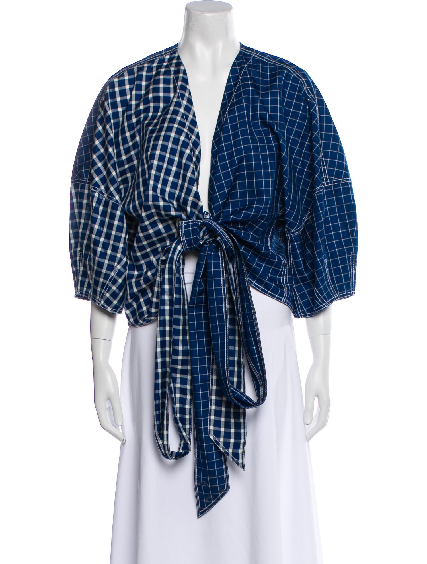 Tory Burch Silk Plaid Print Blouse