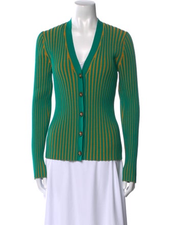 Tory Burch Striped V-Neck Button-Up Top