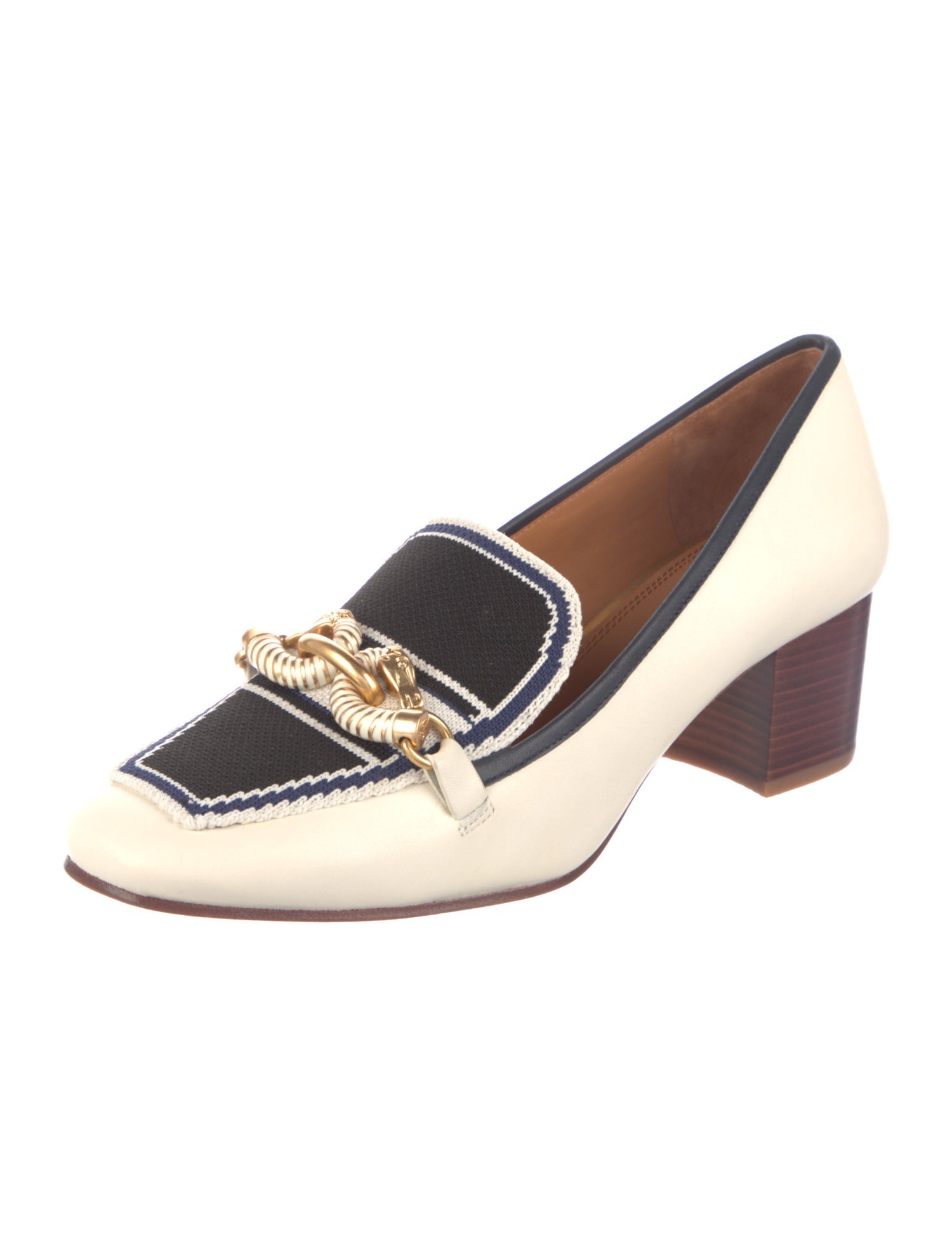 Tory Burch Leather Chain-Link Accents Pumps