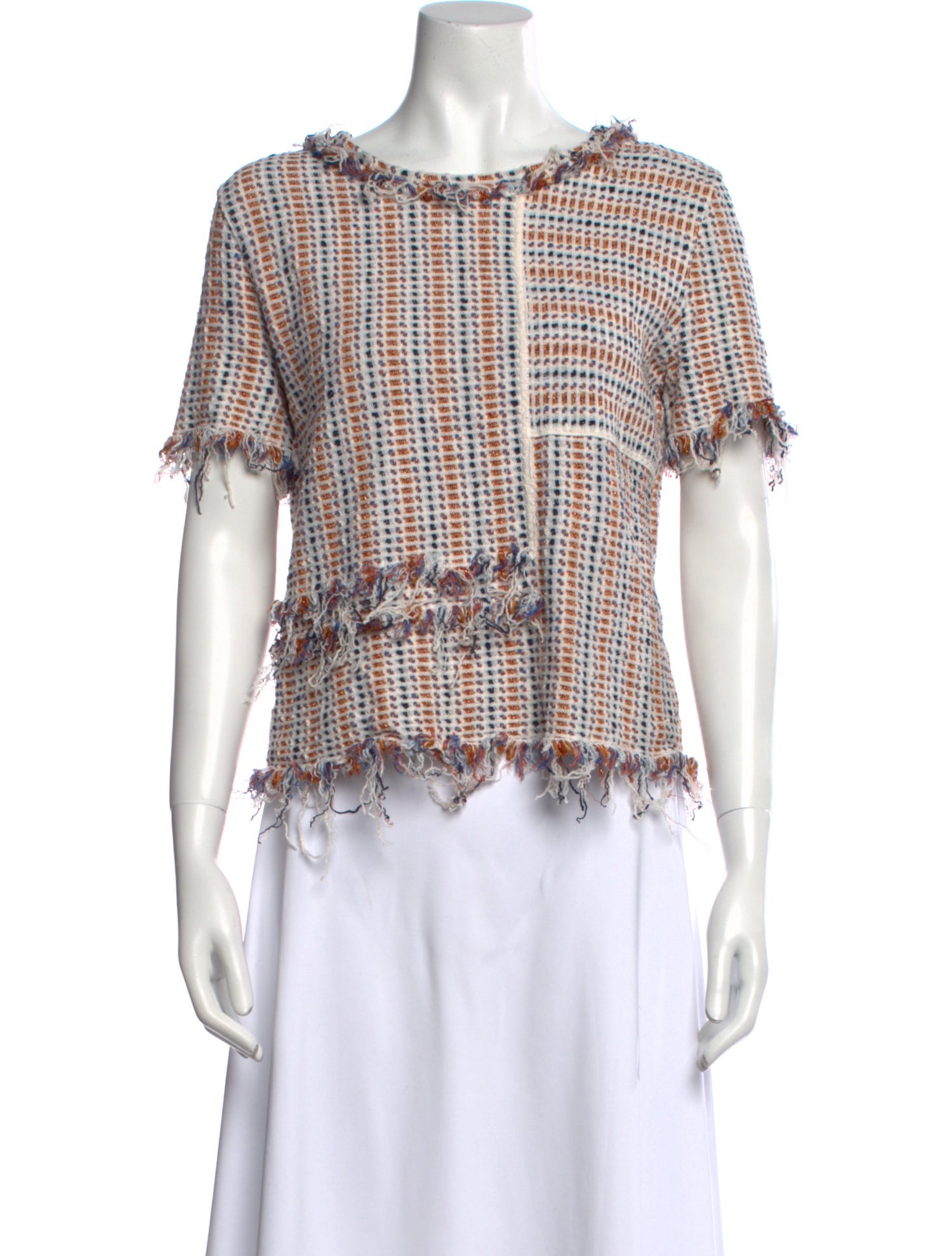 Tory Burch Plaid Print Bateau Neckline Blouse